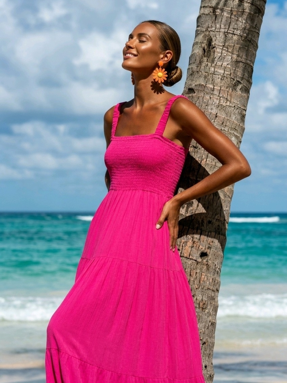 Women’s Smocked Maxi Dress in Fuchsia